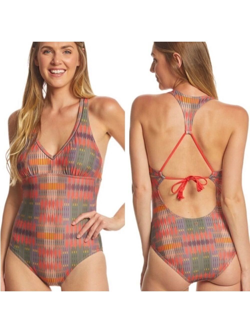 Prana Khari One Piece Swimsuit In Carmine Desert Geo Print Size XS New